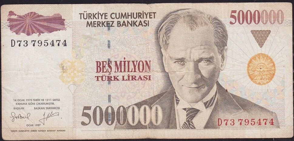 7.Emisyon 5 000 000 Lira D73 795474 Çok Temiz