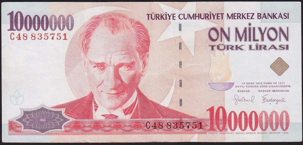 7.Emisyon 10 000 000 Lira C48 835751 Çok Temiz+