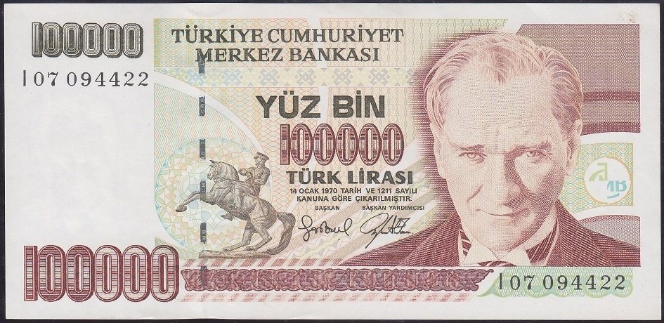 7.EMİSYON 3.TERTİP 100000 LİRA I07 094422 ÇİLALTI