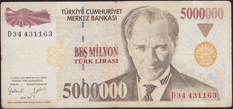 7.Emisyon 5 000 000 Lira D34 431163 Çok Temiz