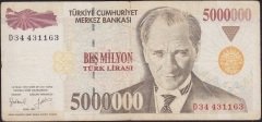 7.Emisyon 5 000 000 Lira D34 431163 Çok Temiz
