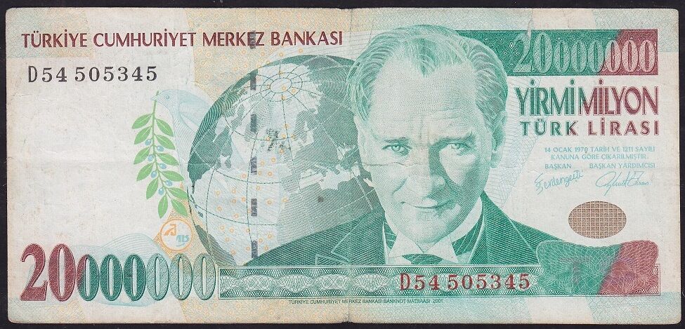 7.Emisyon 20 000 000 Lira D54 505345 Temiz
