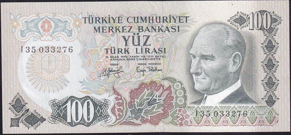 6.Emisyon 2.Tertip 100 Lira I35 033276 Çok Çok Temiz