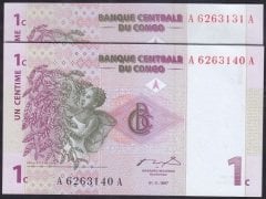 KONGO 1 CENT 1997 ÇİL - 10 ADET SERİ TAKİPLİ