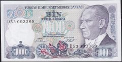 7.Emisyon 1.Tertip 1000 Lira D53 093369 Çil
