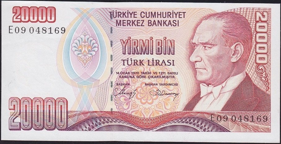 7.Emisyon 1.Tertip 20000 Lira E09 048169 Ççt Çilaltı