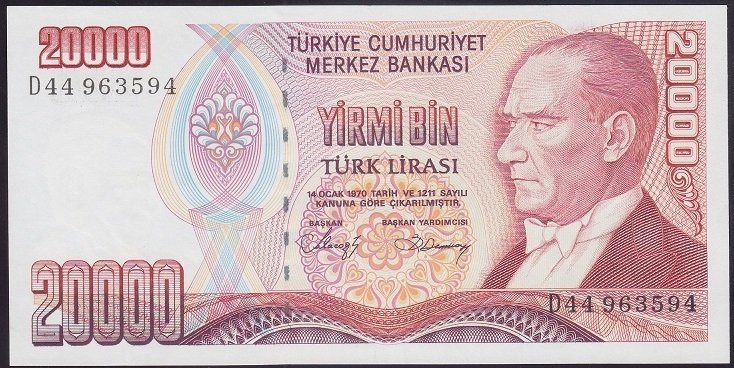 7.EMİSYON 1.TERTİP 20000 LİRA D44 963594 ÇİLALTI ÇİL