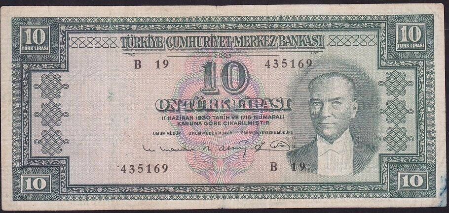 5.Emisyon 6.Tertip 10 Lira B19 435169 Çok Temiz