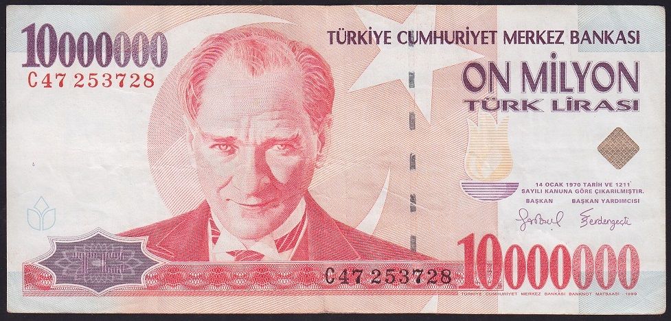 7.Emisyon 10 000 000 Lira C47 253728 Çok Temiz
