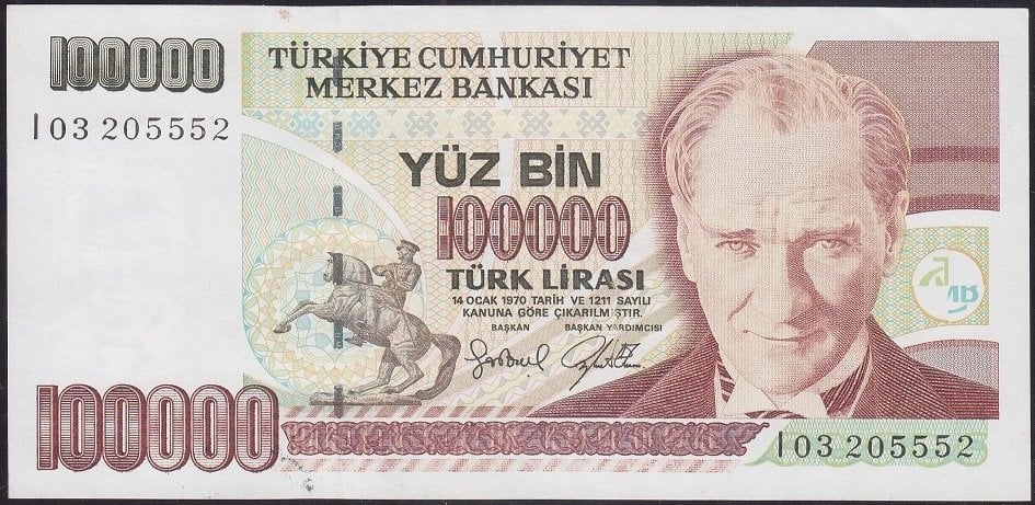 7.EMİSYON 3.TERTİP 100000 LİRA I03 205552 ÇİLALTI eski kağıt para fiyatları