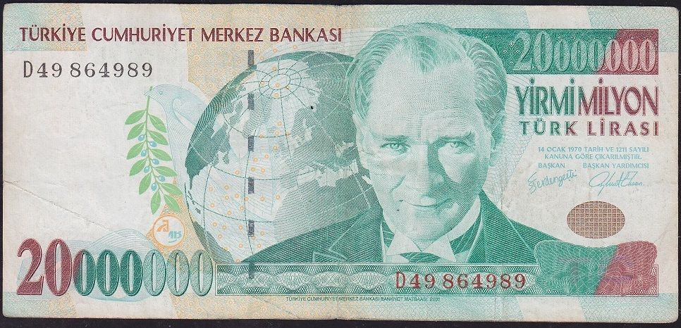 7.Emisyon 20 000 000 Lira D49 864989 Çok Temiz