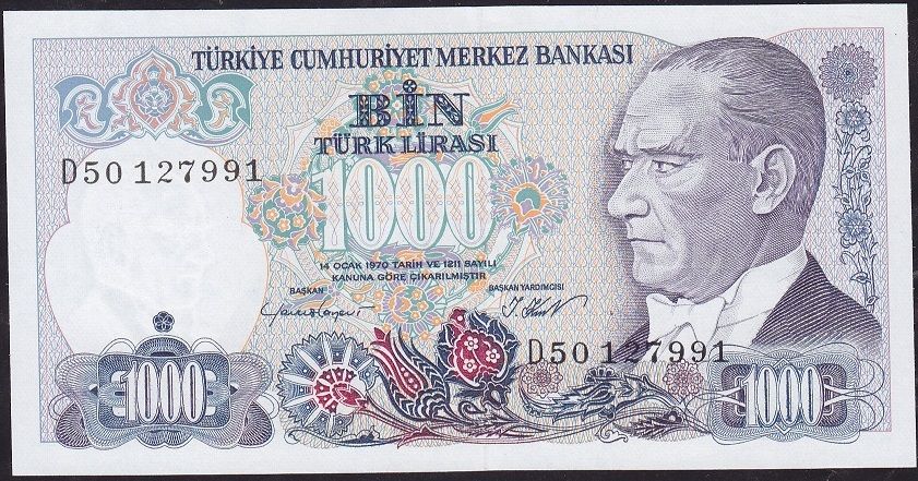 7.Emisyon 1.Tertip 1000 Lira D50 127991 Çil
