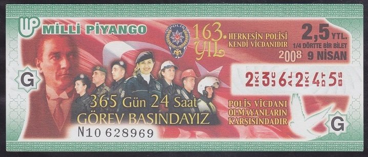 2008 9 NİSAN ÇEYREK BİLET G SERİSİ