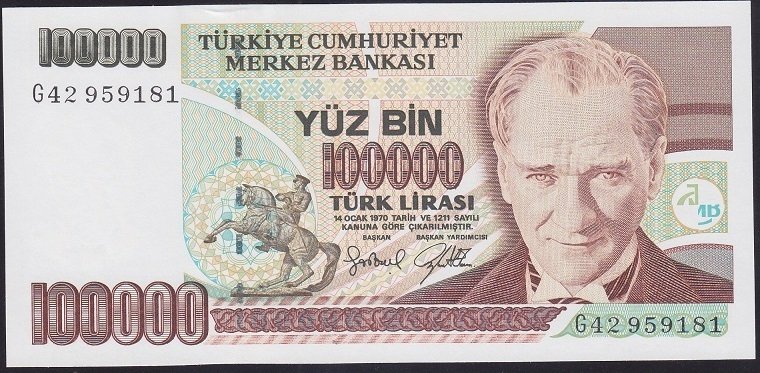 7.EMİSYON 3.TERTİP 100000 LİRA G42 959181 ÇİL