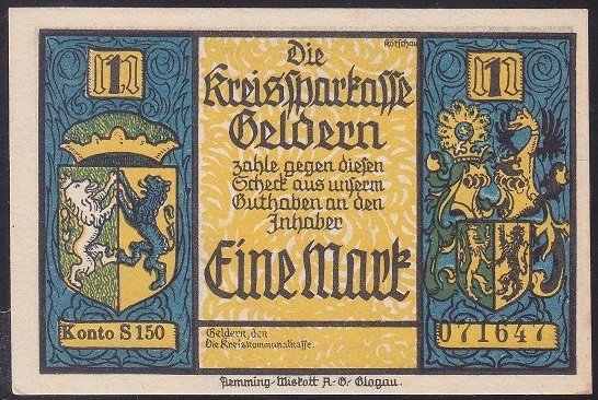 ALMANYA  1 MARK NOTGELD  1922 ÇİL