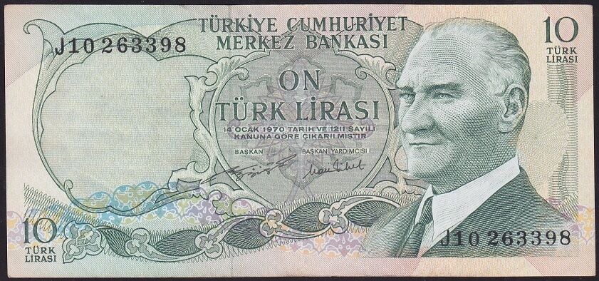 6.Emisyon 2.Tertip 10 Lira J10 263398 Çok Temiz+