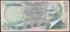6.Emisyon 2.Tertip 10 Lira J10 263398 Çok Temiz+
