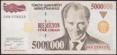 7.Emisyon 5 000 000 Lira J69 279523 Çok Temiz+