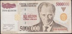 7.Emisyon 5 000 000 Lira D70 422656 Çok Temiz