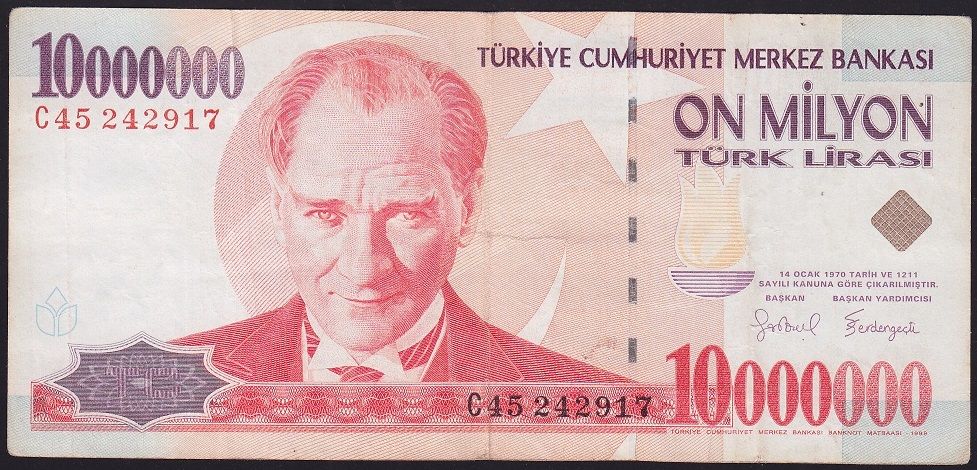 7.Emisyon 10 000 000 Lira C45 242917 Çok Temiz