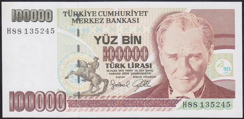 7.EMİSYON 3.TERTİP 100000 LİRA H88 135245 ÇİL
