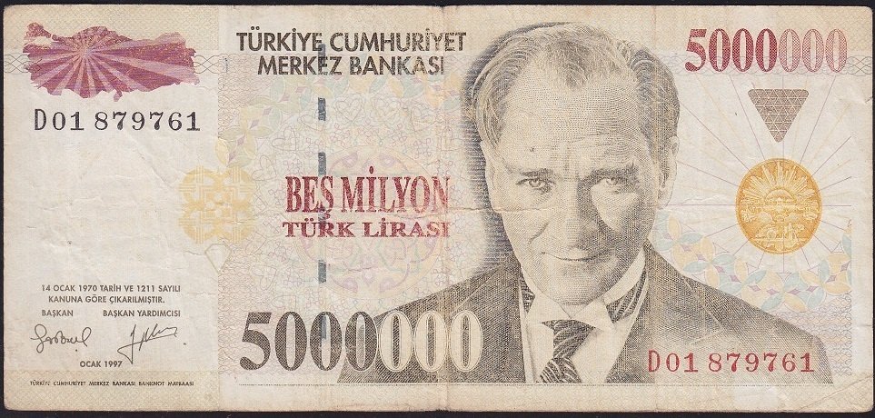 7.Emisyon 5 000 000 Lira D01 879761 Çok Temiz