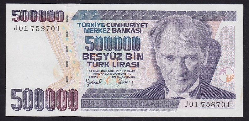 7.EMİSYON 4.TERTİP 500000 LİRA J01 758701 ÇİLALTI