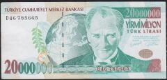 7.Emisyon 20 000 000 Lira D46 785665 Çok Çok Temiz+