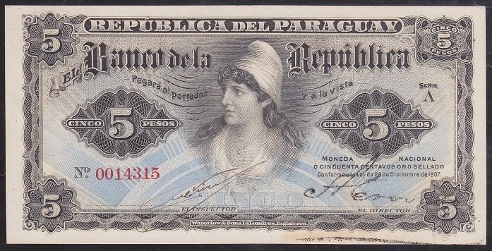 PARAGUAY 5 PESOS 1907 ÇİLALTI ÇİL PİCK 156