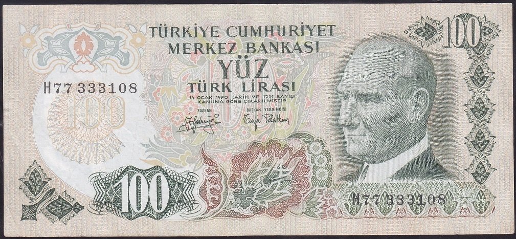 6.EMİSYON 2.TERTİP 100 LİRA H77 333108 ÇOK TEMİZ + eski paralar nereye satılır