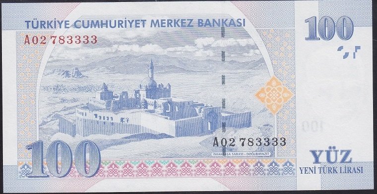 8.EMİSYON 100 YTL A02 783333 ÇİL eski para mezat
