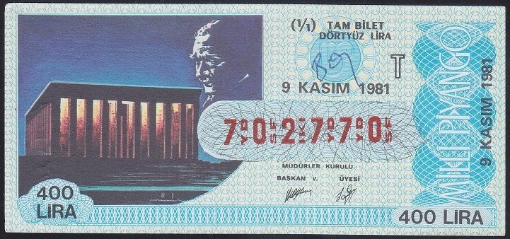 1981 9 KASIM TAM BİLET -T SERİSİ