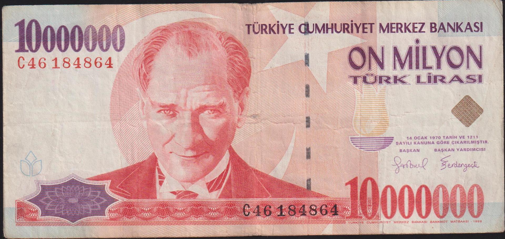 7.Emisyon 10 000 000 Lira C46 184864 Temiz+