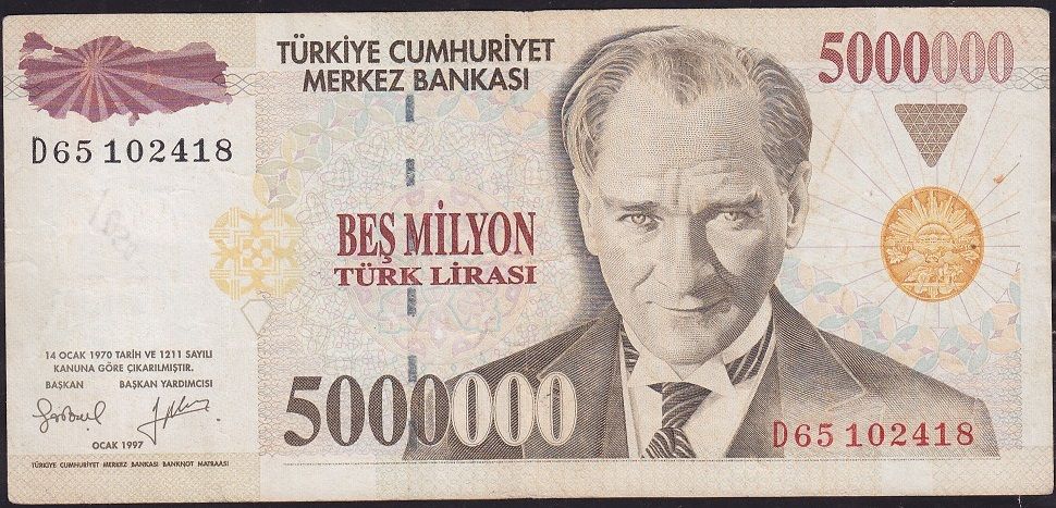 7.Emisyon 5 000 000 Lira D65 102418 Çok Temiz