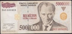 7.Emisyon 5 000 000 Lira D65 102418 Çok Temiz