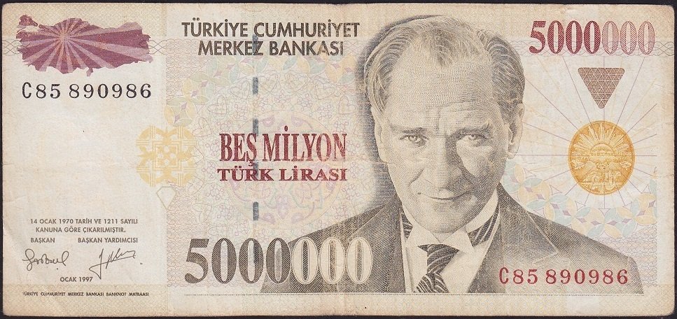 7.Emisyon 5 000 000 Lira C85 890986 Çok Temiz