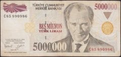 7.Emisyon 5 000 000 Lira C85 890986 Çok Temiz