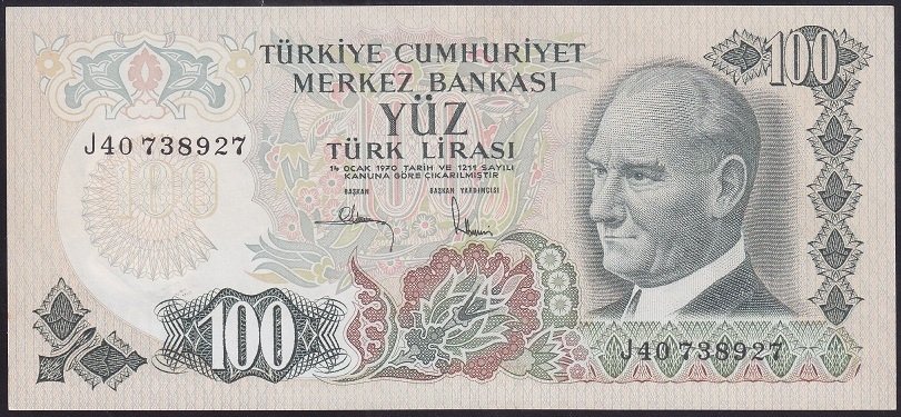 6.EMİSYON 3.TERTİP 100 LİRA J40 738927 ÇÇT ÇİLALTI
