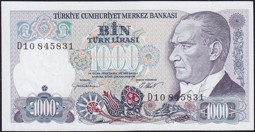 7.Emisyon 1.Tertip 1000 Lira D10 845831 Çil