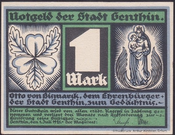 ALMANYA  1 MARK NOTGELD  1921 ÇİL