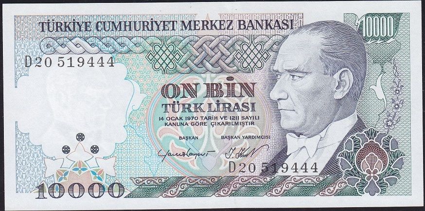 7.Emisyon 2.Tertip 10000 Lira D20 519444 Çil