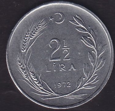 1972 Yılı 2.5 Lira Ters