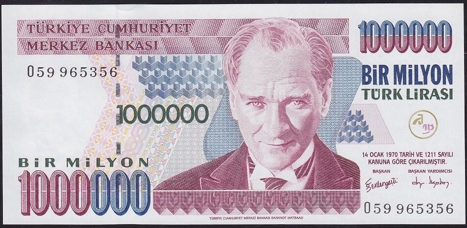 7.Emisyon 3.Tertip 1000000 Lira O59 965356 Çilaltı Çil