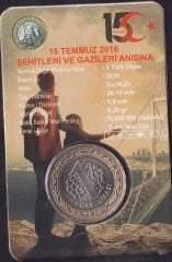 2016 Yılı Hatıra 1 Lira 15 Temmuz Özel Kapamasında