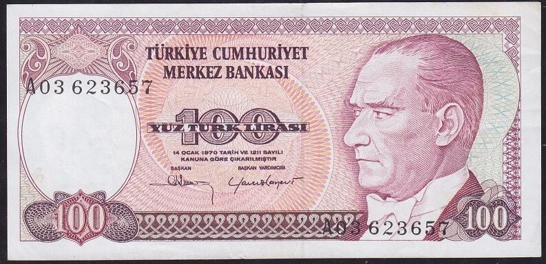 7.Emisyon 1.Tertip 100 Lira A03 623657 Ççt Çilaltı