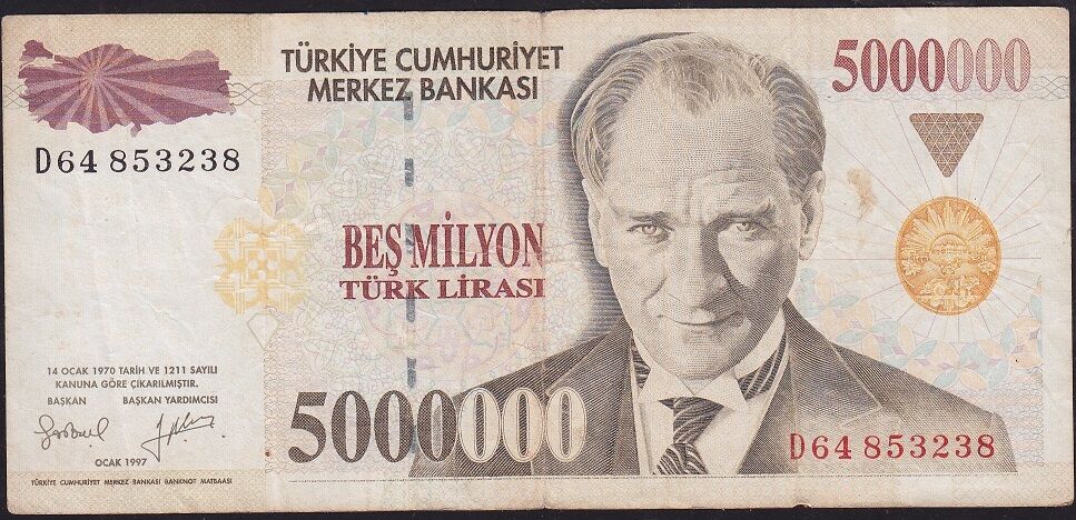 7.Emisyon 5 000 000 Lira D64 853238 Çok Temiz