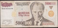 7.Emisyon 5 000 000 Lira D64 853238 Çok Temiz