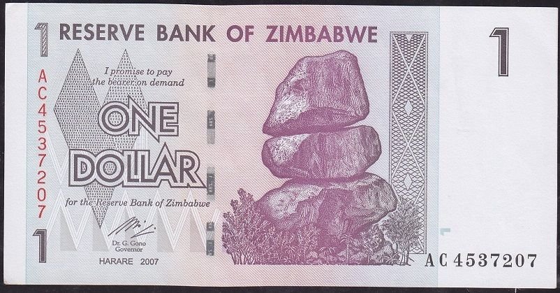 Zimbabwe 1 Dolar 2007 Çilaltı Çil Pick 65