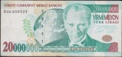 7.Emisyon 20 000 000 Lira D36 059727 Çok Temiz