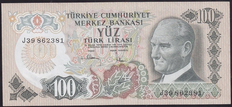 6.EMİSYON 3.TERTİP 100 LİRA J39 862381 ÇÇT ÇİLALTI
